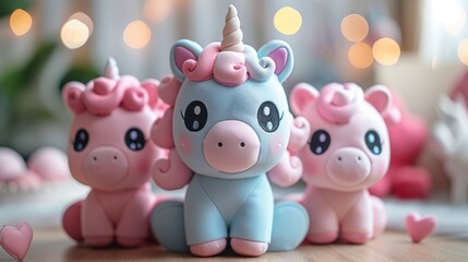 Obraz premium Three Adorable Plush Unicorn Toys