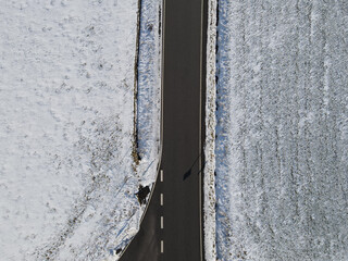 View from above of a road in winter