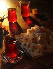 Traditional Turkish lokum with tea