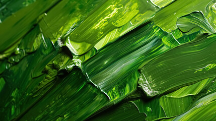 A bold green brushstrokes in various shades of green oil paint