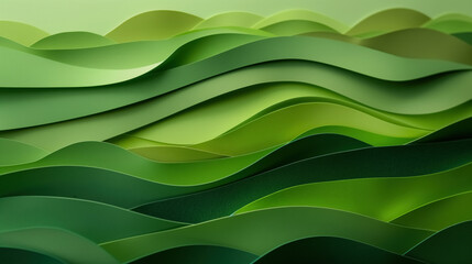 An abstract green hills made from layers of paper