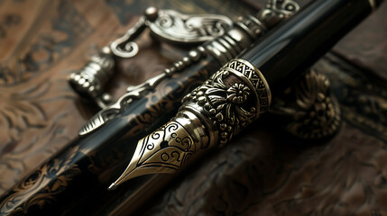 Naklejka premium Victorian Punk Pen Ornate Handle Mockup ,empty space