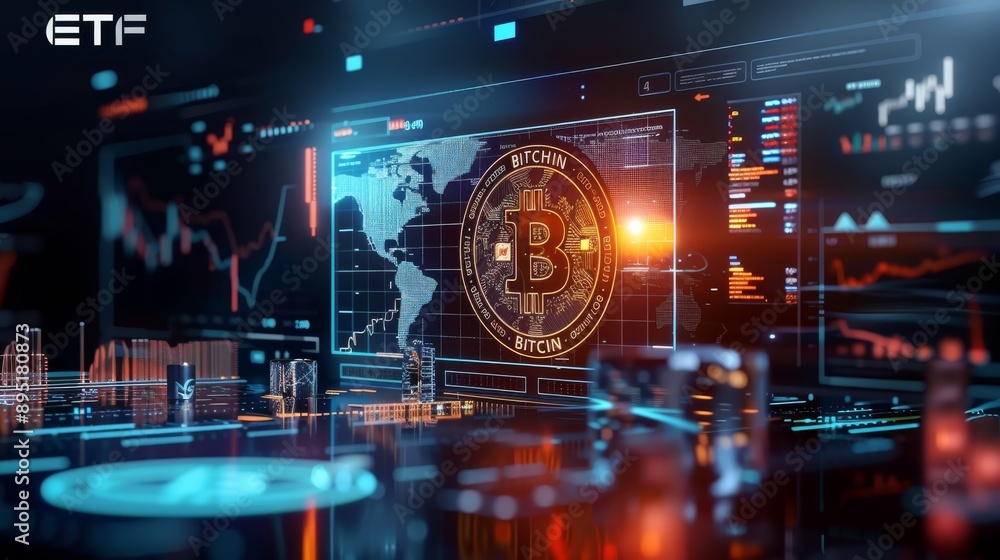 Poster the trading platform for a bitcoin etf offers advanced market data and analytics in a modern, techdr