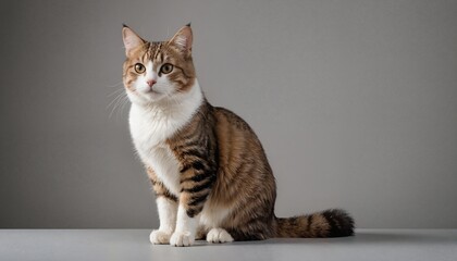 Portrait of a tabby cat in a studio.