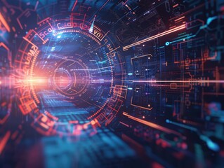 Futuristic artificial intelligence interface with glowing digital elements.