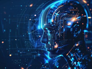 Futuristic artificial intelligence interface with glowing blue digital elements.