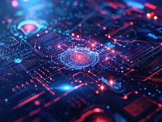 Futuristic artificial intelligence interface with glowing digital elements.