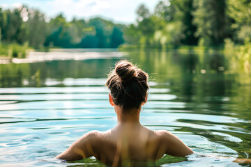 Fototapeta premium Femme se baignant dans le lac