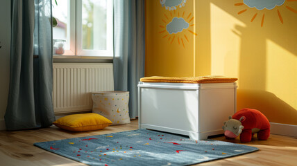 Cozy children's room with bright colors and sunlight.