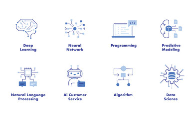 Machine Learning and AI Techniques Vector Icons with Editable Stroke
