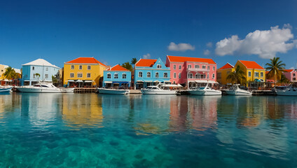 Obraz premium Oranjestad the capital of Aruba colorful