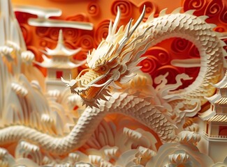 Obraz premium Papercut Dragon Landscape
