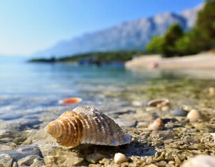 Beautiful landscapes, shells on the beach in Croatia-island of Rab