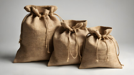 Full jute bag isolated on white background. Generative AI
