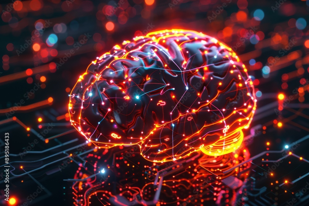 Poster a digital brain symbolizing neural networks and circuitry with colorful connections for innovation a