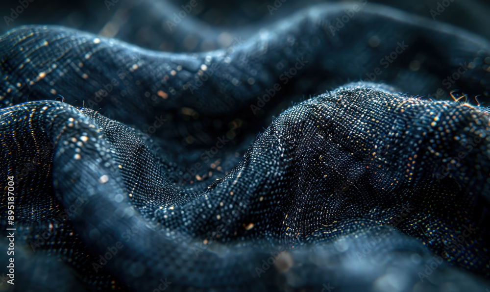 Poster close-up of dark textured fabric with luminous fibers in a wavy pattern conceptualizing texture and 