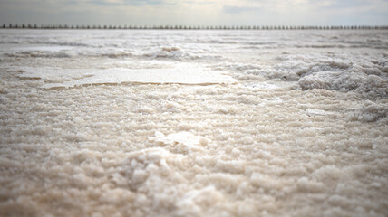 Vast Salt Flat Landscape with Textured Surface extending towards the Endless Horizon