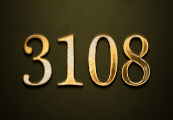 Old gold effect of 3108 number with 3D glossy style Mockup.