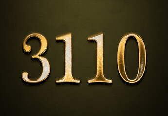 Old gold effect of 3110 number with 3D glossy style Mockup.