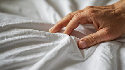 close-up of a person on the nylon sheet bed