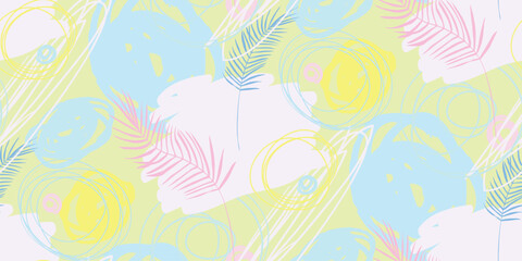 modern tropical pattern with monstera bushes in practical unisex shades in beige color for surface and fabric design