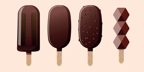Ice cream collection on a wooden stick. Vector illustration EPS10.