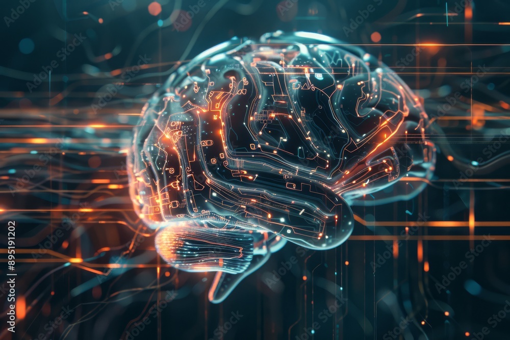 Poster digital brain symbolizes advanced ai tech and futuristic neural networks, aspects of artificial inte