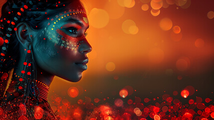 American native aboriginal woman, International Day of the World's Indigenous Peoples, banner copy space