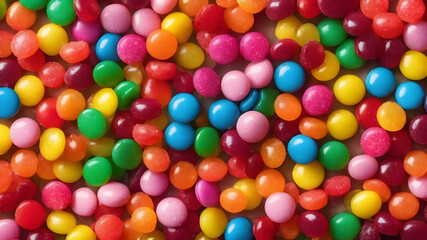 Obraz premium Mix of colorful candies . Multicolored unhealthy background. Sweet dessert top view. Generative AI