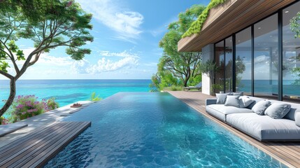 Fototapeta premium Luxury Villa with Infinity Pool and Ocean View