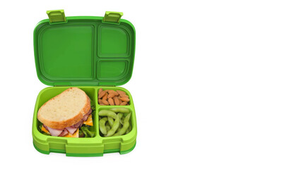 Closeup of small bento lunchbox isolated on copy-space background.