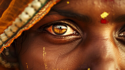 Indian native aboriginal woman eyes sight, International Day of the World's Indigenous Peoples, banner copy space