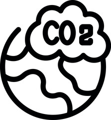 Line art icon of planet earth being covered by a cloud of co2 emissions