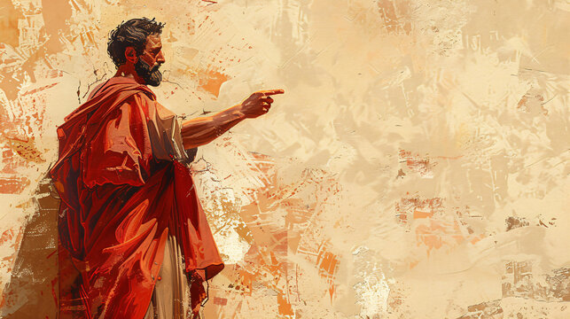 Biblical illustration of Romans 1: Introduction, Greeting, God's Wrath, Gospel Power on beige background with copy space. Suitable for religious events, Christian literature,...