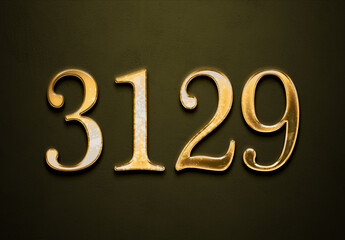 Old gold effect of 3129 number with 3D glossy style Mockup.