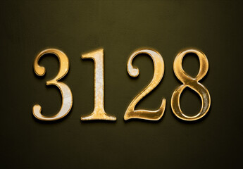 Old gold effect of 3128 number with 3D glossy style Mockup.