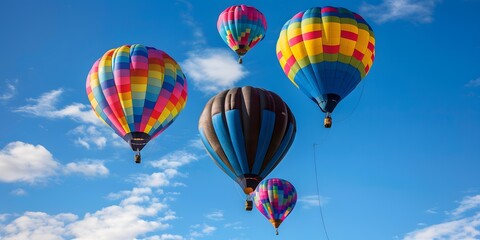 Obraz premium Colorful Hot Air Balloons Floating in Blue Sky
