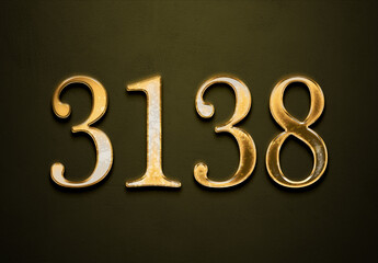 Old gold effect of 3138 number with 3D glossy style Mockup.
