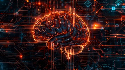 Futuristic brain with glowing digital connections representing artificial intelligence and neural networks.