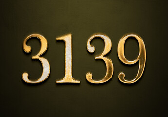 Old gold effect of 3139 number with 3D glossy style Mockup.