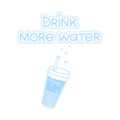 Drink more water concept. Water bottle square banner. Print for healthy lifestyle and health protection. Blue doodles tumbler on a white background. Water balance vector illustration.