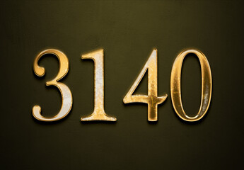 Old gold effect of 3140 number with 3D glossy style Mockup.