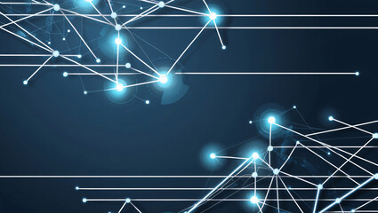 Obraz premium Abstract connected dots on bright blue background. Technology concept