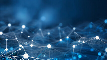 Obraz premium Abstract connected dots on bright blue background. Technology concept