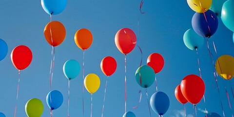 Colorful Balloons Floating in the Blue Sky