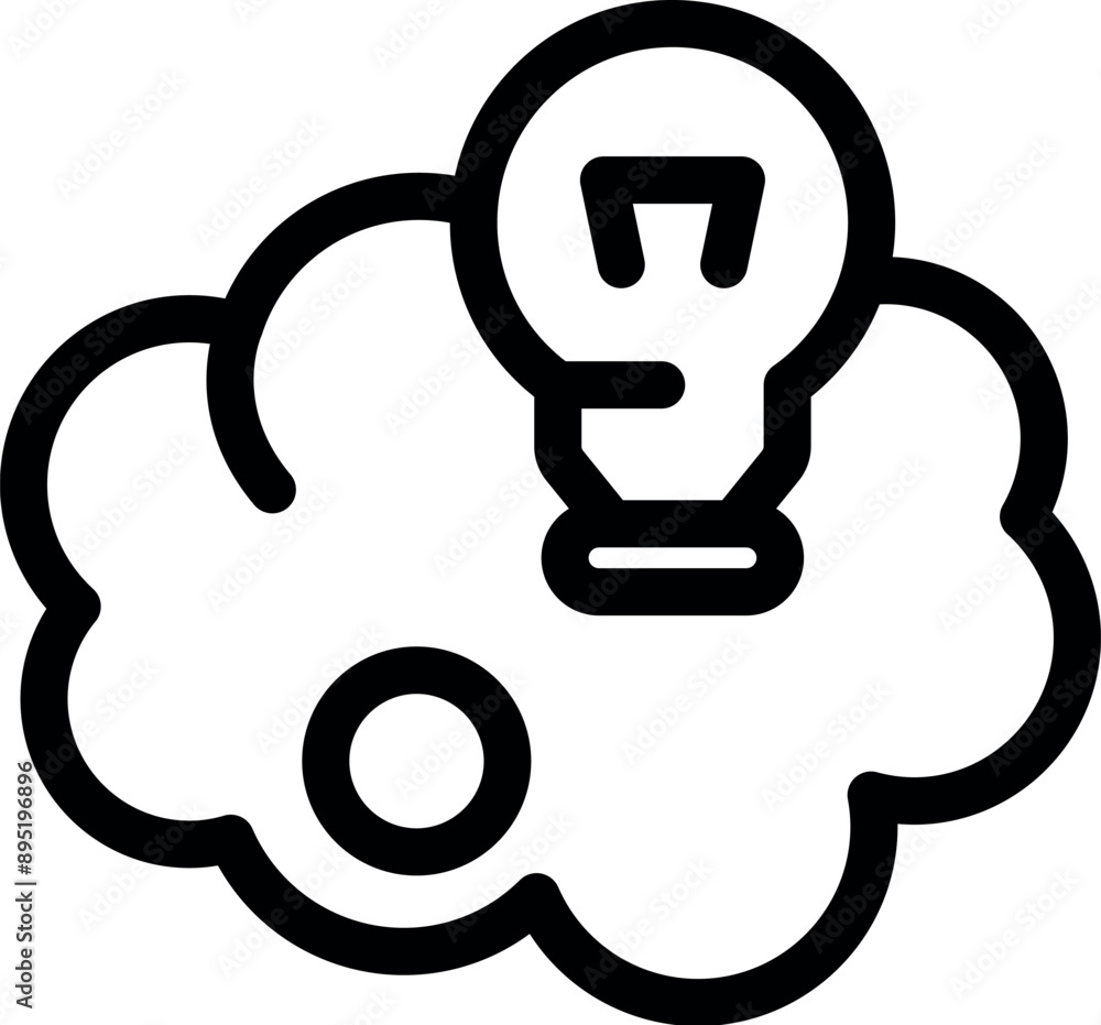 Poster line drawing of a light bulb emerging from a cloud symbolizing the concept of a new idea