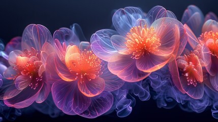 Fototapeta premium A captivating image of abstract flowers with ethereal mist, showcasing vibrant colors and delicate forms.