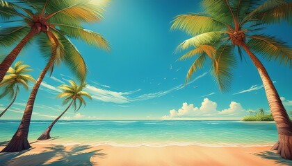 Fototapeta premium Beautiful beach sand and palm trees