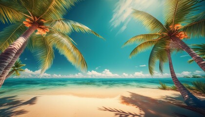 Obraz premium Beautiful beach sand and palm trees