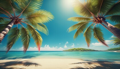 Fototapeta premium Beautiful beach sand and palm trees
